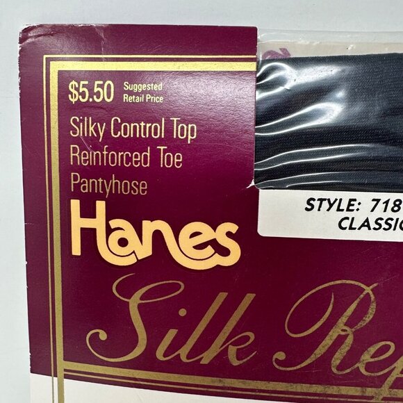Hanes Silk Reflections Control Top Reinforced Toe Pantyhose Sz AB Classic Navy - Picture 2 of 10